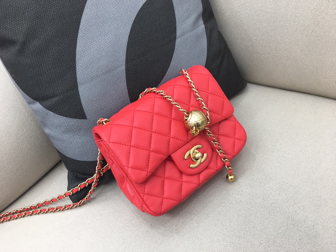 Mini Classic Flap Lambskin Bag AS1786 Ruby Red/Gold